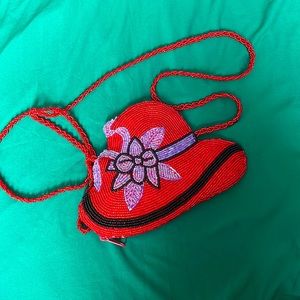 Estate sale item !! Red Ribbon change purse with strap !!
